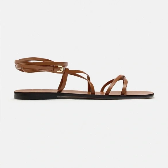 tied leather flat sandals zara